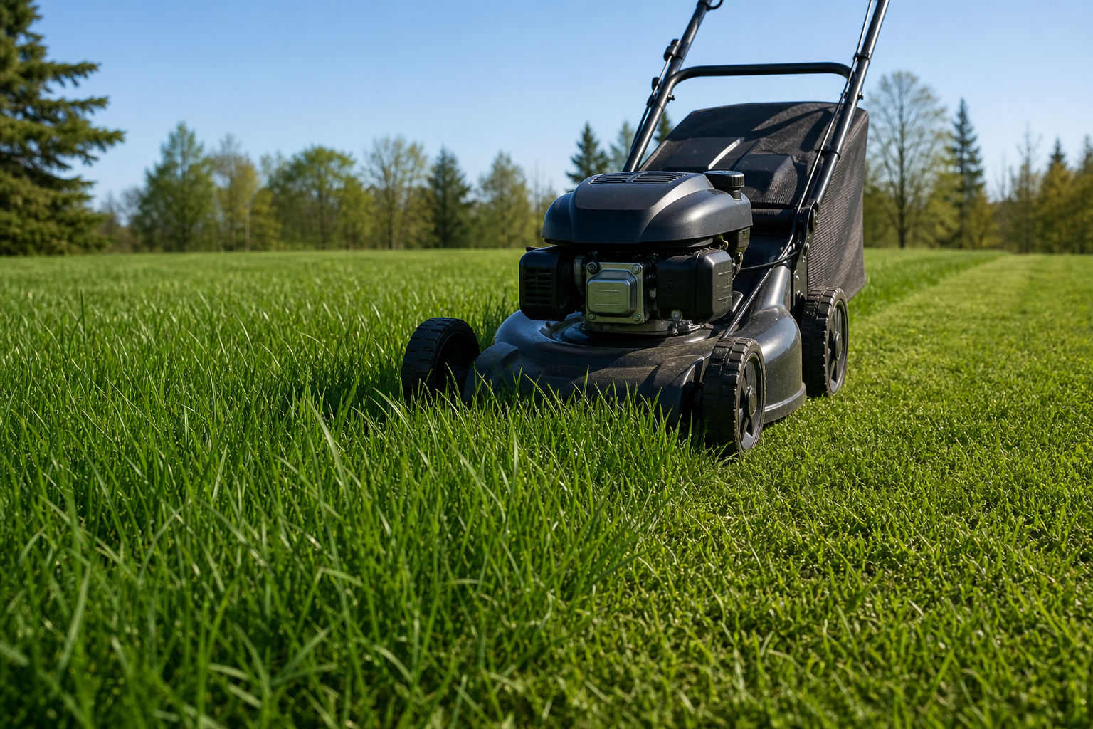Lawnmower Mowing Green Grass